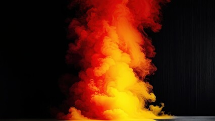 A vibrant explosion of colorful smoke in shades of red, orange, and yellow.