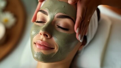 Relaxing facial treatment at a serene spa with herbal mask application in a tranquil setting