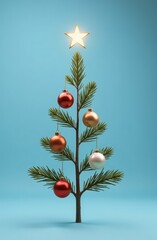 Christmas tree with a Christmas star, toys, light garlands