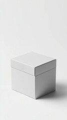 Naklejka premium Minimalistic white box with lid on a plain light background