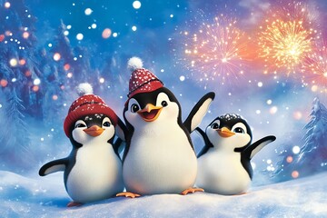 Fototapeta premium Penguins on the snow