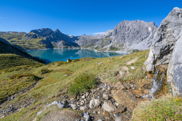 Obraz premium Lünersee in the Brandertal, State of Vorarlberg, Austria