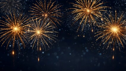 Golden and blue fireworks explode against a dark night sky.

