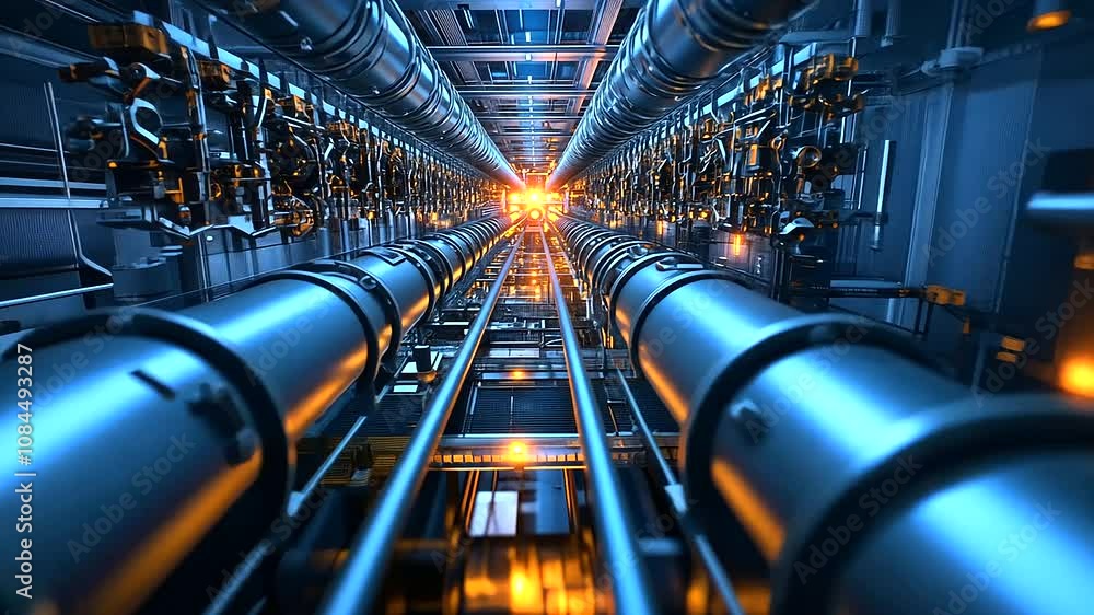 Poster the inside of a carbon capture plant, showing a cross-section of the machinery converting emissions 