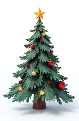 Fototapeta premium Christmas tree with a Christmas star, toys, light garlands