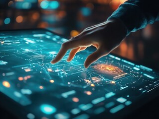 Businessman touching structure of business technology on data network to adapt implement new policies and technology to support it effectively. Enhance customer experience and stay competitive