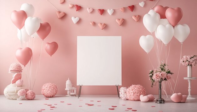 Valentine's Day Mockup Template Featuring a Stand Surrounded by Romantic Decor