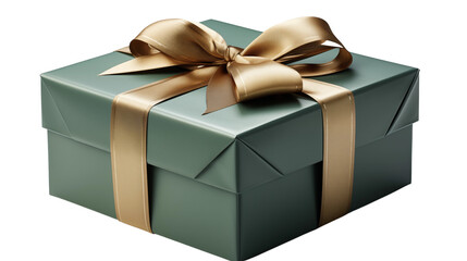 Fototapeta premium A green gift box wrapped in luxury with a maroon ribbon, ideal for holidays and celebrations, isolated on transparent background.