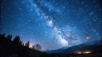 Naklejka premium Dazzling starry night with vibrant stars and a deep blue background, astronomy, space, evening sky, starry sky, celestial scene