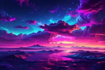 Fototapeta premium Neon Sky Background, Neon Sky Wallpaper, Fantasy Sky Background, Glowing Sky Background, Dreamy Sky Background, AI Generative