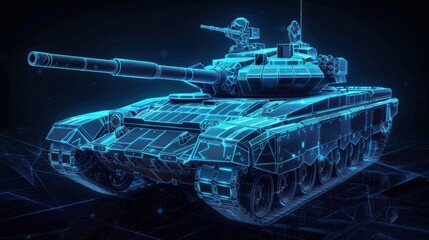 A futuristic holographic representation of a tank, showcasing advanced military technology.