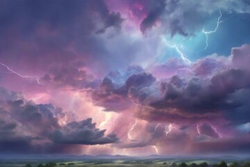 Obraz premium Pastel Thunderstorm Sky, Fantasy Thunderstorm Sky Wallpaper, Dreamy Pastel Thunderstorm, AI Generative
