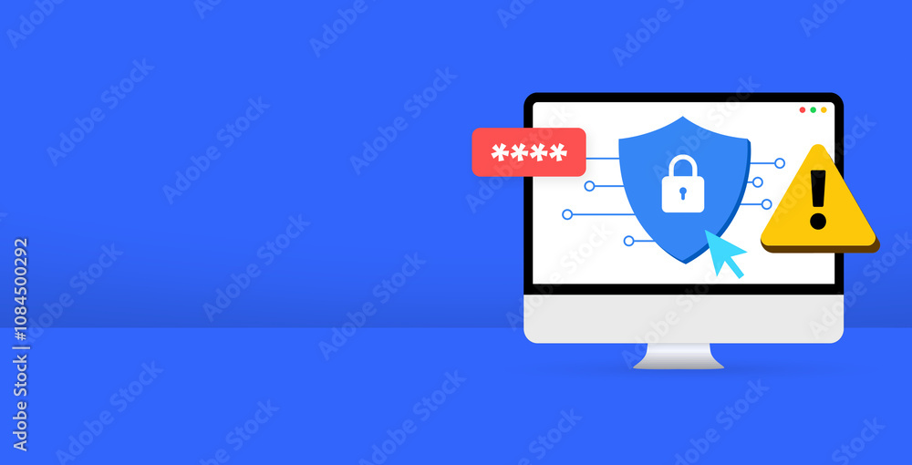 Poster network security concept design on the side of banner with copy space in blue. modern security conce