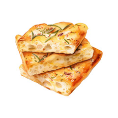 Rosemary and Olive-Topped Focaccia Bread Slices Stacked