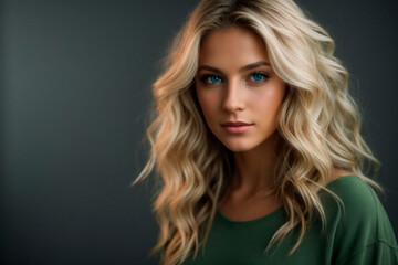 Fototapeta premium hermosa mujer rubia aislada en fondo verde.