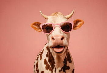 cow wearing sunglasses pink studio