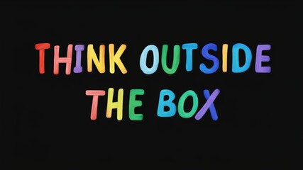 Motivational phrase “Think outside the box” on a black background written in cheerful colorful letters