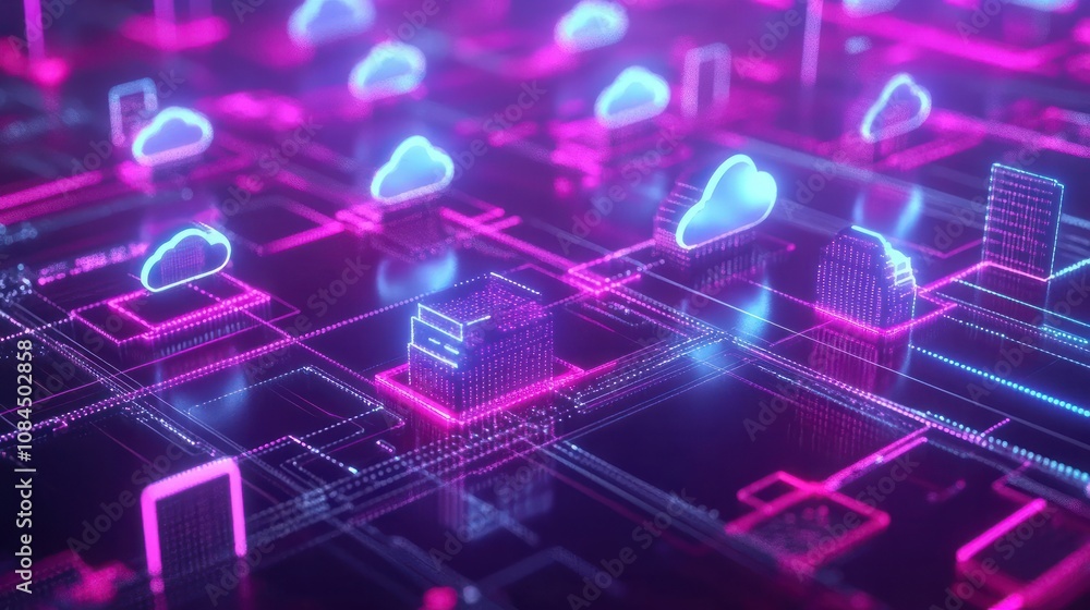 Poster futuristic network of cloud computing and blockchain technology - a vibrant 3d polygonal illustratio