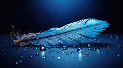 feather on blue background