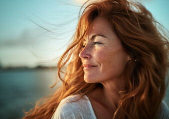 Fototapeta premium A view of a mature woman’s face, highlighting her joyful expression