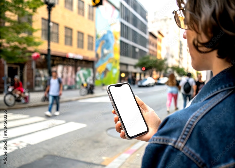 Poster showcase your digital app design with a smartphone mockup in a blurred urban setting perfect for pre