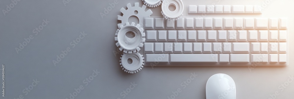Aufkleber A keyboard is creatively designed with gears and a mouse, showcasing the blend of technology and creativity in a modern workspace. Generative AI