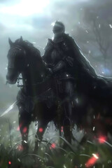 Knight on Horseback in Misty Forest