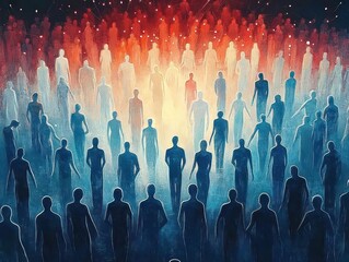 Spiritual family constellations with central glowing figure and symbolic energy, AI generated