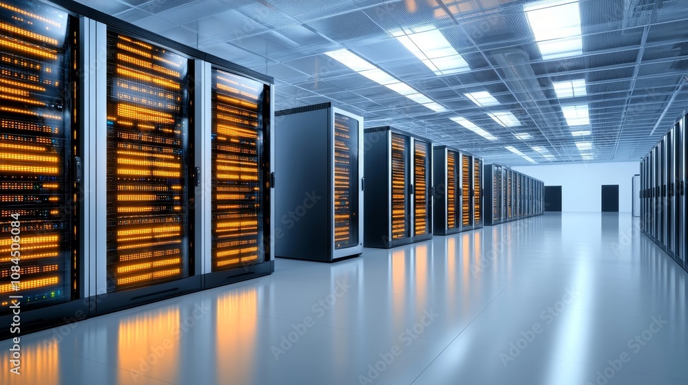 Poster a large room with many computer servers