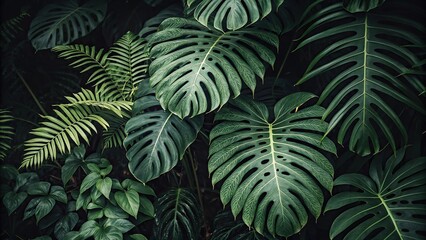 Exotic leaf patterns on a dark background, moody, natural, dark colors, plant life, foliage patterns