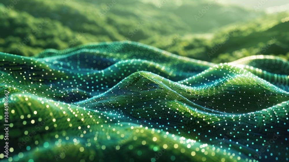 Aufkleber abstract green digital wave pattern with bokeh effect.