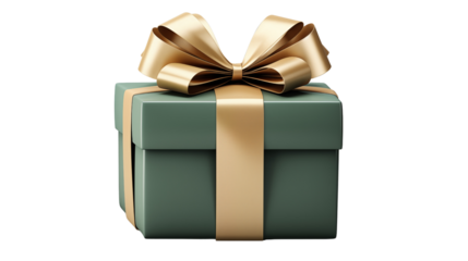 Sophisticated cream gift box with a dark green bow, ideal for weddings, birthdays, or anniversaries, isolated on transparent background.