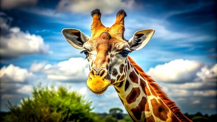 Obraz premium Stunning Portrait of a Giraffe Against a Crisp Background Capturing the Elegance and Grace of This Majestic Animal Perfect for Nature Lovers and Wildlife Enthusiasts