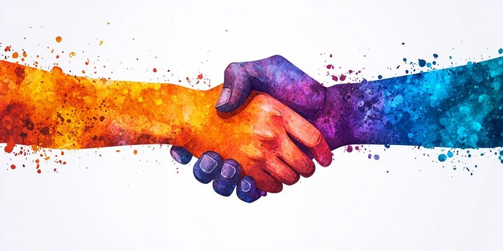 Colorful Handshake Representing Unity and Collaboration in a Creative and Vibrant Style, Symbolizing Partnership and Mutual Respect in a Modern Artistic Setting