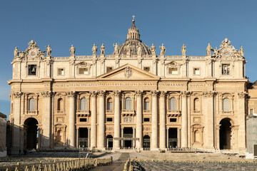 Vatican, Rome, Italy: Early morning at St. Peter's Square in front of the empty seats outside the basilica
