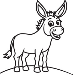Black and White Vector Illustration of a Donkey with a Smile - Joyful Donkey Design

