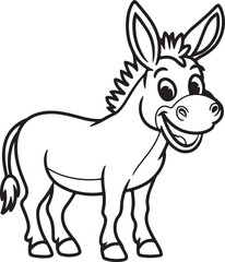 Black and White Vector Illustration of a Donkey with a Smile - Joyful Donkey Design

