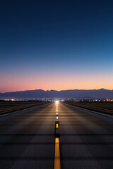 Fototapeta premium Lonely Highway Leading Towards Distant Mountains at Sunset
