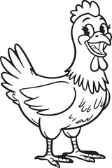 Black and White Vector Illustration of a Happy Rooster - Cheerful Rooster Design

