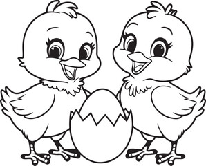 Happy Chicks Peeking Out of Egg Vector Illustration - Cute Baby Birds with Wide Smiles

