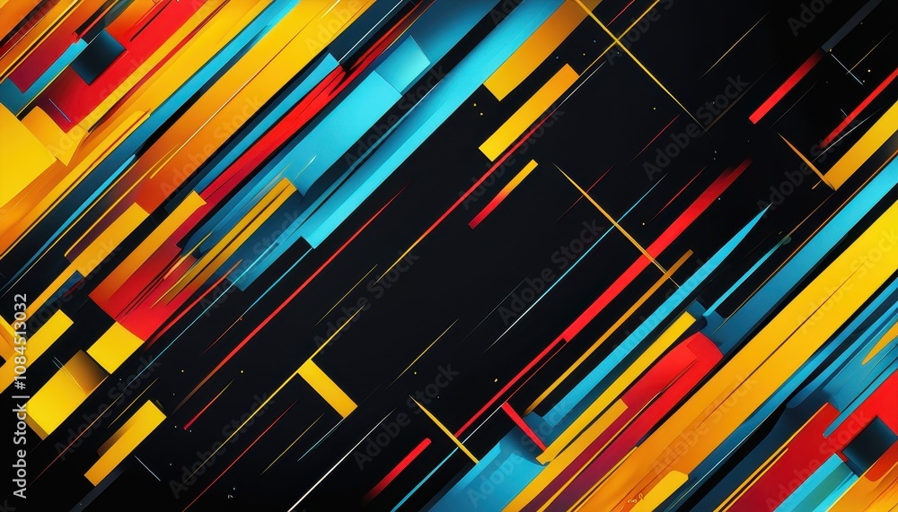 Poster abstract colorful lines and shapes on a dark background for digital design.