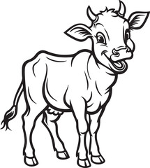 Playful Calf with Two Small Horns Coloring Book Vector - Cute Baby Cow Design for Kids

