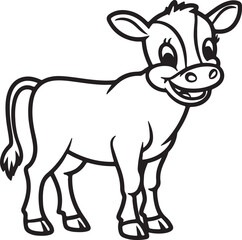 Playful Calf with Two Small Horns Coloring Book Vector - Cute Baby Cow Design for Kids

