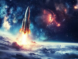 rocket in space Business startup and business growth concept. innovation and creativity concept, background. Generative AI