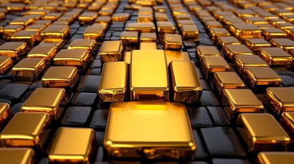 Golden Bars and Black Tiles Abstract Wealth and Success Background