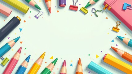 A colorful arrangement of school supplies and stationery on a light background invites creativity and inspiration for students at any age during the study session