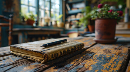 old book on a wooden table