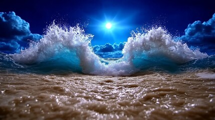 Fototapeta premium Ocean Wave Crashing with Sun and Clouds in the Sky