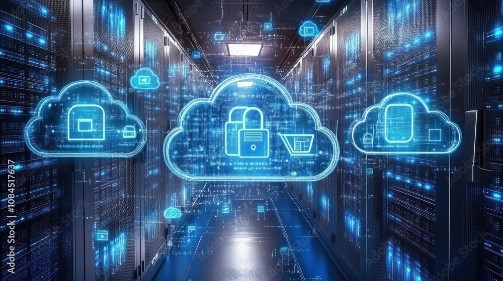 Poster visual representation of the sase concept featuring digital security icons and cloud technology for 