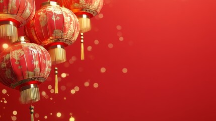 Golden Fireworks on red background, chinese new year concept